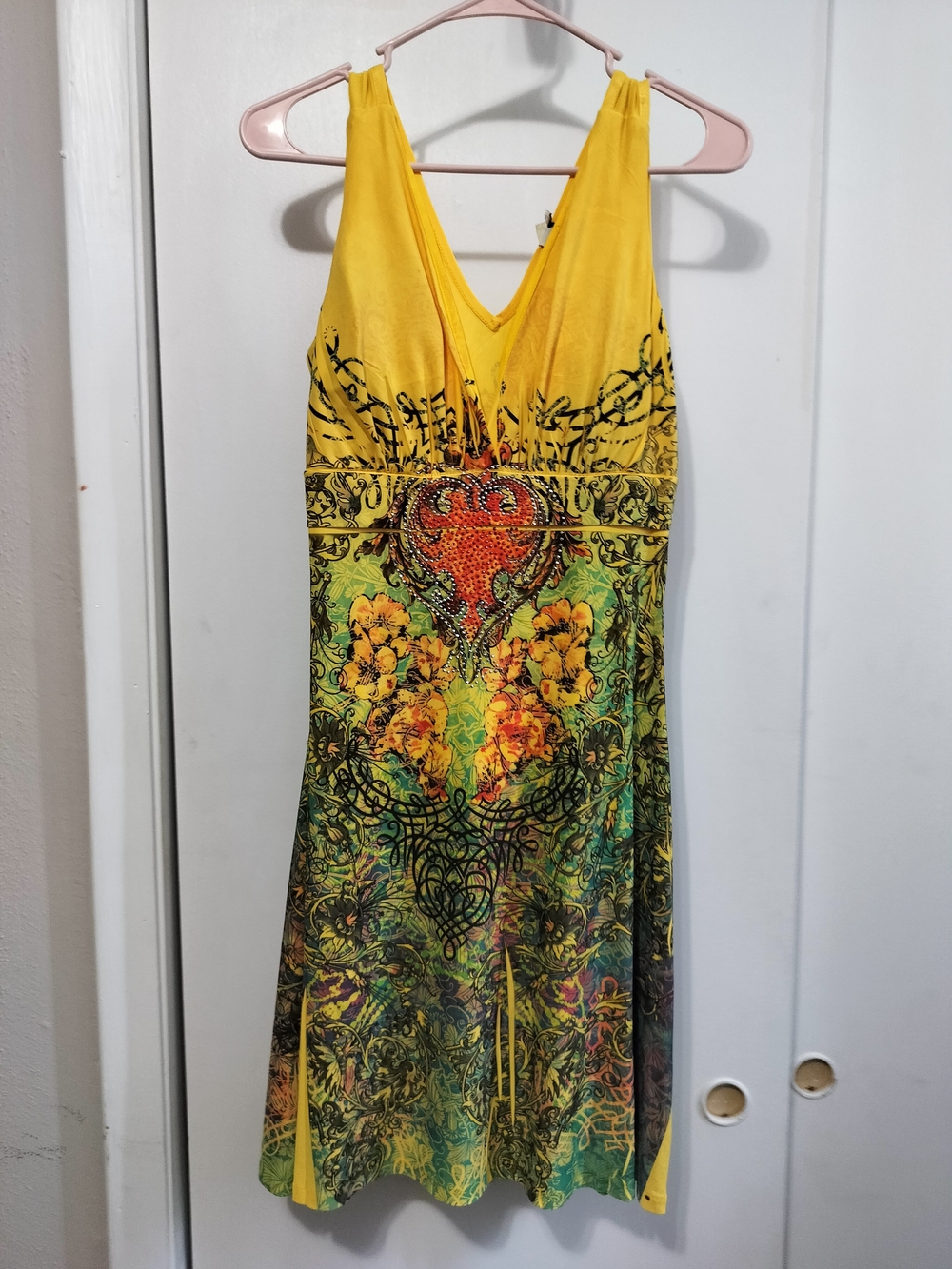 Vibrant Yellow Floral-Print V-Neck Women’s Dress